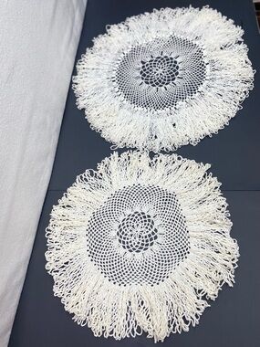 Vintage Doilies Round Fine Hand Crocheted  Lot of 2 Off-White Cottagecore Dainty